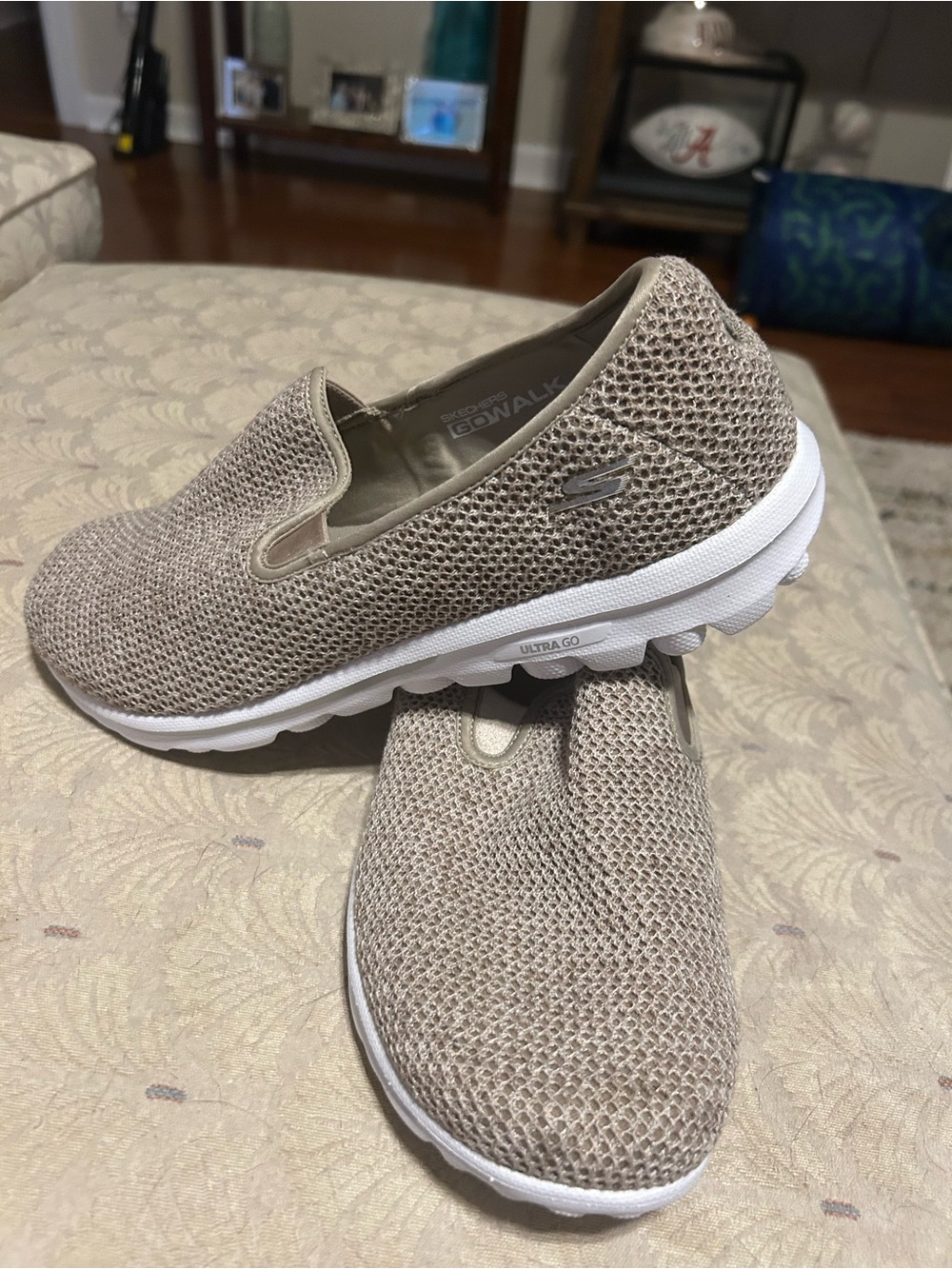 Skechers Women's Slip-On Knit Sneakers in Taupe with White Sole